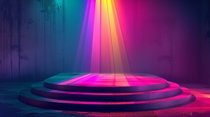 Stage with rainbow spotlight, Pop Art, Bold hues, Graphic design, High contrast and retro style 8K , high-resolution, ultra HD,up32K HD