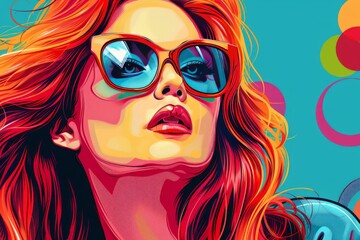 vibrant pop art inspired woman with long red hair