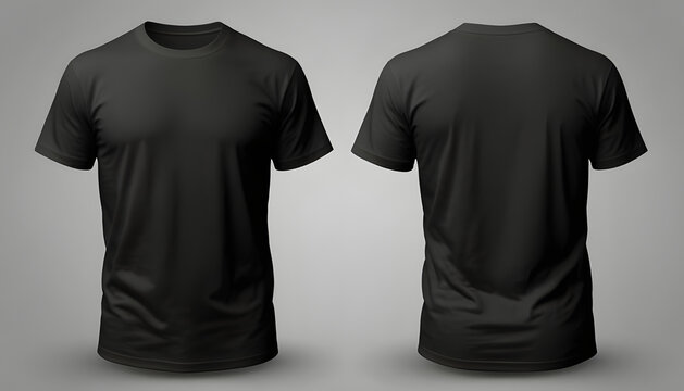 Black blank t-shirt mockup. t-shirt front and back side. male t shirt template. Generative Ai