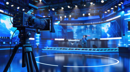 Professional Broadcast Studio with Three LED Walls and Camera Setup