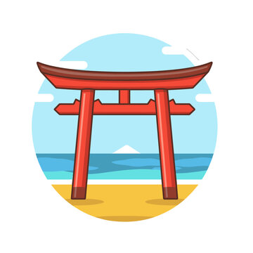 recommend clip art: A simple flat vector illustration of the red torii gate on a white background in simple line art style in a cartoon style
