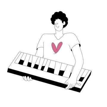 A man is holding an electone flat design on white background
