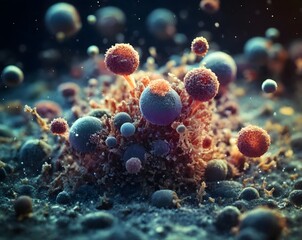 Abstract microscopic bacteria and viruses for microbiology, medicine and science concept background