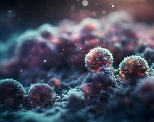 Abstract microscopic bacteria and viruses for microbiology, medicine and science concept background
