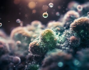 Abstract microscopic bacteria and viruses for microbiology, medicine and science concept background