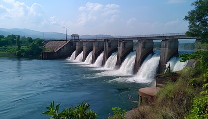 The dam is full of water and there's an endless waterfall flowing from it