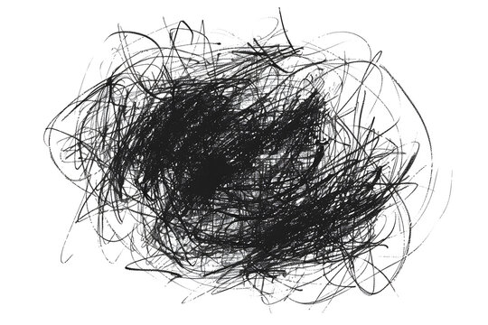 Grungy round scribble circle. Black messy scratch isolated on white background