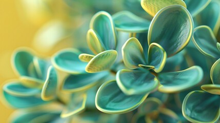 Fototapeta premium Jade Solace: Macro view of Jade plant against a calming backdrop provides solace.