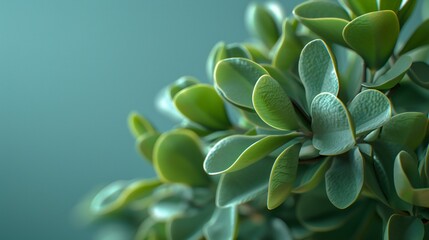 Soothing Jade Portrait: Macro shot of Jade plant exudes calmness against a clean backdrop.