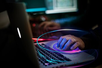 A hacker using computer photo