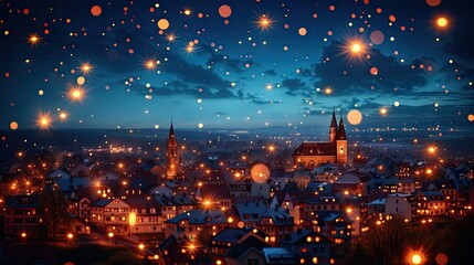 Obraz premium Fireflies glowing in a summer night village 