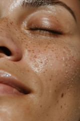 Fototapeta premium Ultra-Detailed Close-Up Photo of a Young Woman's Face Highlighting Clear, Healthy Skin