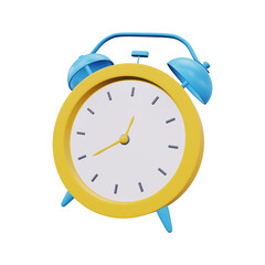 Alarm clock icon, 3d illustration of a yellow retro alarm clock
