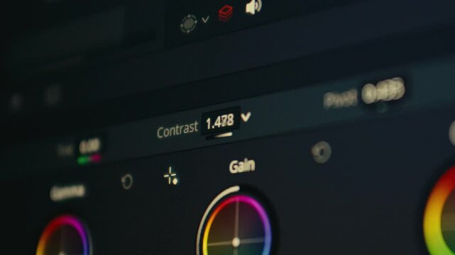 grading and color correction of video files in post production working on professional laptop 