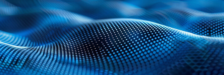Abstract digital waves with blue dots forming a dynamic and futuristic landscape, representing technology, data flow, and modern digital communication in a visually striking and innovative style..