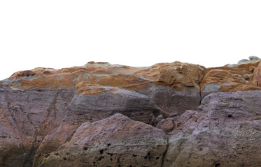 Multi-colored rock cliffs isolated on white background,clipping path