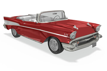 3d amerikanischer Oldtimer Cabriolet in Rot und Chrom freigestellt