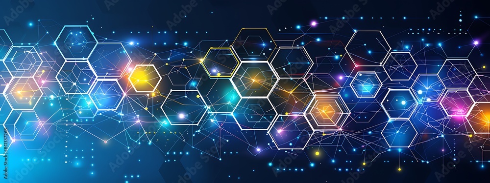 Aufkleber Abstract background with hexagons and digital connections on white background vector illustration