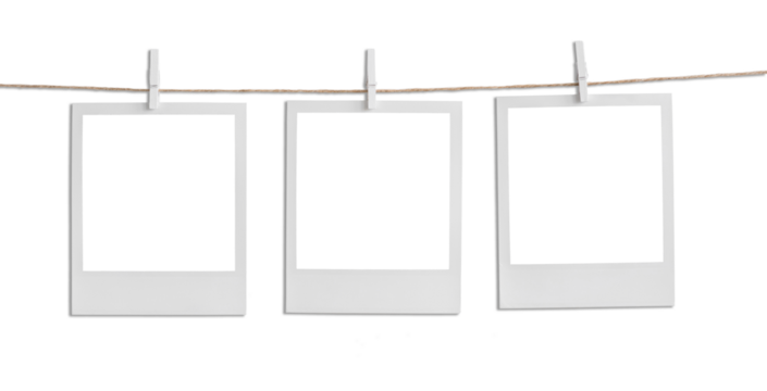 Vintage Polaroid, instant photo frame isolated in transparent PNG, three polaroid frames - isolated design element