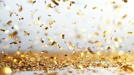 Close-Up of Shiny Gold Foil Confetti on a White Background Celebrating Luxury and Elegant Festive Occasions