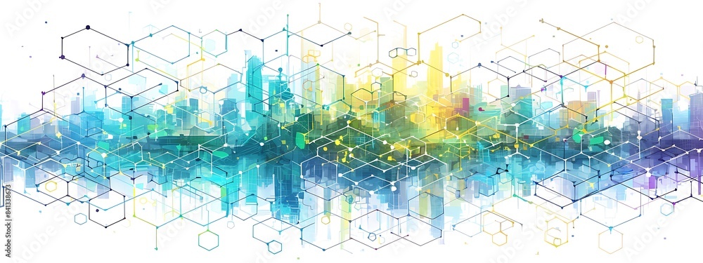 Aufkleber Abstract background with hexagons and digital connections on white background vector illustration