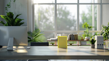 Fototapeta premium Serene Minimalist Office Space with Sleek Desk and Bright Atmosphere