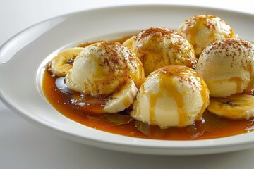 Tempting Bananas Foster Dessert with Caramel Bourbon Sauce and Vanilla Ice Cream