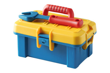 Yellow and Blue Toy Tool Box with Wrench