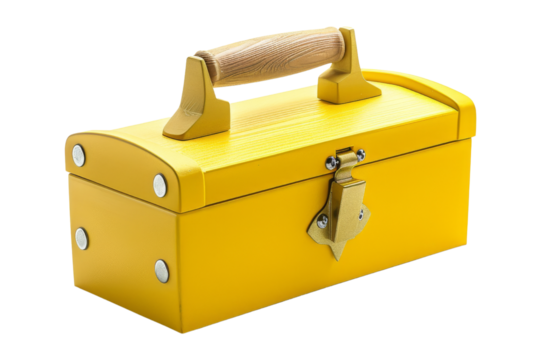 Yellow Toolbox with Wooden Handle