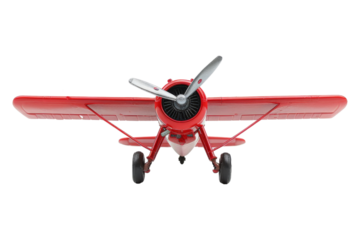 Red Vintage Biplane Isolated on White Background