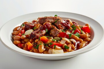 Tender and Juicy Barbeque Baked Beans with a Tangy Sauce Drizzle