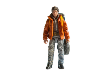 Toy Action Figure of a Man in an Orange Jacket and Grey Pants