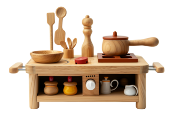 Wooden Toy Kitchen Playset with Stove and Accessories