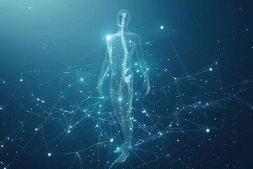 digital human body, anatomy blue background, man 3d