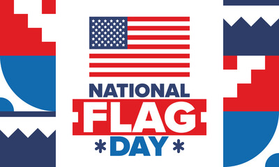 National Flag Day in United States. American flag day. Holiday celebrated annual June 14 in USA. Patriotic style design. Poster, greeting card, banner and background. Vector illustration