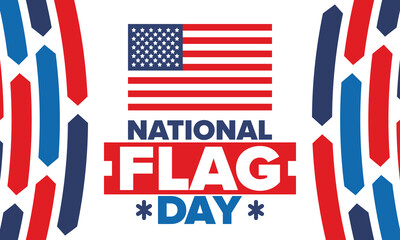 Obraz premium National Flag Day in United States. American flag day. Holiday celebrated annual June 14 in USA. Patriotic style design. Poster, greeting card, banner and background. Vector illustration