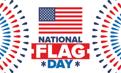 Obraz premium National Flag Day in United States. American flag day. Holiday celebrated annual June 14 in USA. Patriotic style design. Poster, greeting card, banner and background. Vector illustration