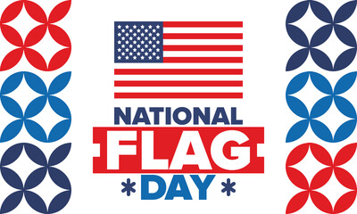 Fototapeta premium National Flag Day in United States. American flag day. Holiday celebrated annual June 14 in USA. Patriotic style design. Poster, greeting card, banner and background. Vector illustration
