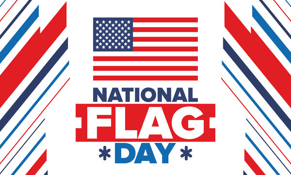 National Flag Day in United States. American flag day. Holiday celebrated annual June 14 in USA. Patriotic style design. Poster, greeting card, banner and background. Vector illustration
