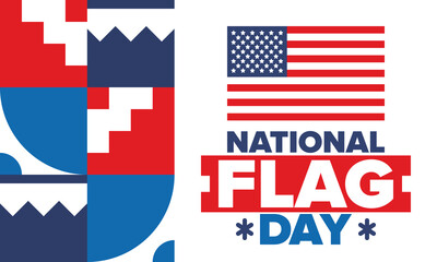 Obraz premium National Flag Day in United States. American flag day. Holiday celebrated annual June 14 in USA. Patriotic style design. Poster, greeting card, banner and background. Vector illustration