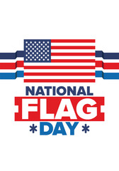 National Flag Day in United States. American flag day. Holiday celebrated annual June 14 in USA. Patriotic style design. Poster, greeting card, banner and background. Vector illustration