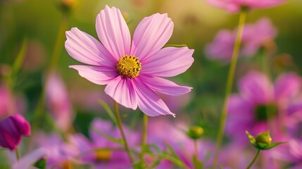 Fototapeta premium pink cosmos flower blooming in the field.