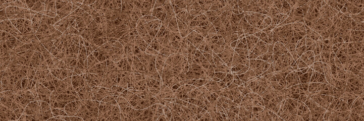 Seamless texture of dried brown matted grass. Pressed coconut fiber briquettes for mattresses. Vector bg with endless pattern of tangled coire
