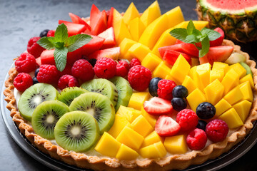 fruit tart on black background