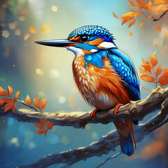 Kingfisher bird paint illustration 