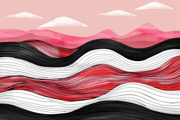 Abstract red and black patterns created by intersecting lines form intricate designs