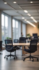 Blurred empty open space office. Abstract light bokeh at office interior background for design.	
