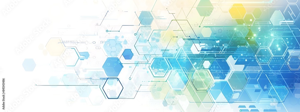 Poster Abstract background with hexagons and digital connections on white background vector illustration