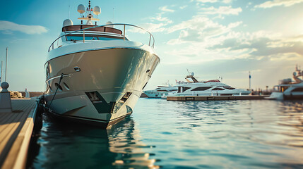 A luxurious expensive yacht is at the pier