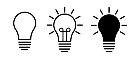 Bulb lamp icons set. Editable stroke. Electric lamp illustration symbol. Idea sign or logo.